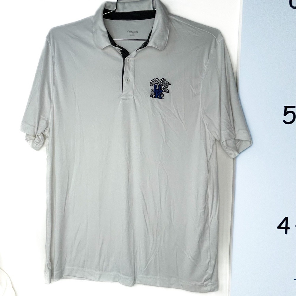 Captivating White Polo Shirt & Embroidery‎ "UK" Logo Men's XL